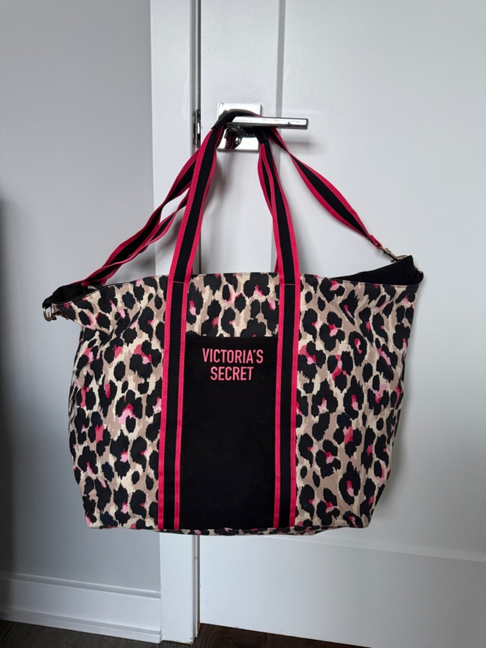 Victoria's Secret Black, Pink & Cream Leopard Canvas Tote